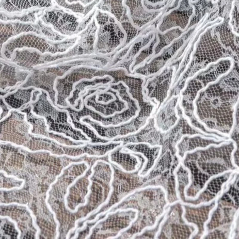 1meter Lace Fabric Rose Line Pattern Soft Textured Floral Delicate Elegant Style for Dress Coat Camisole DIY Sewing Accessories