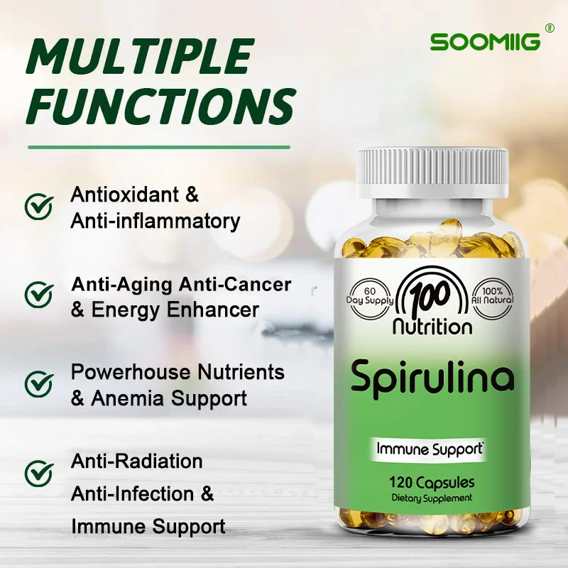 Natural Spirulina Capsules - Supports antioxidants, endurance, supports healthy immunity, cardiovascular system