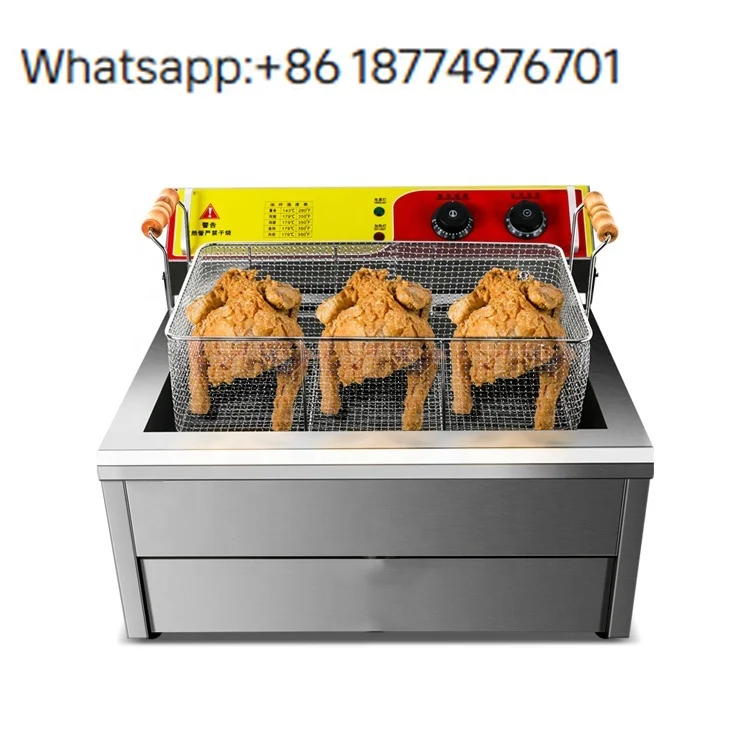 Freidora Comercial con Cilindros Individuales y Dobles, Control de Temperatura y Temporizador, Cesta de Fritura Grande, Apta para KFC
