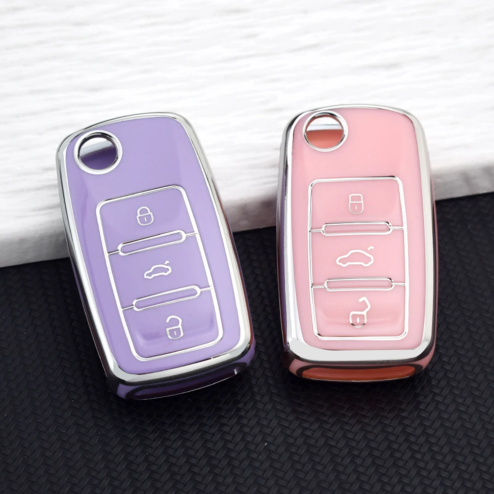 Funda de TPU para llave de coche Volkswagen VW Polo Golf Passat Tiguan Beetle Caddy, cubierta para llave de 2/3 botones para Skoda Octavia Seat Leon Altea