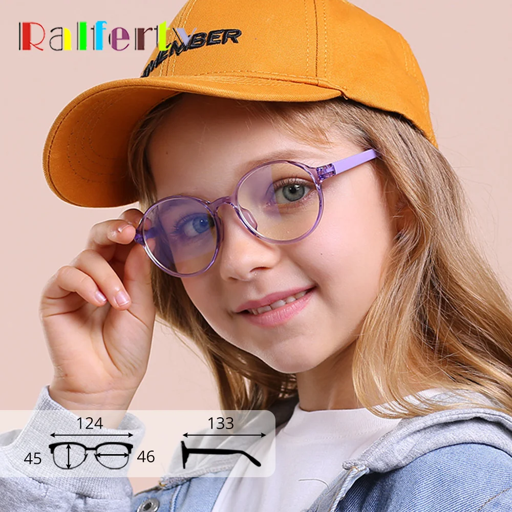 

Ralferty Round Eyeglass Frames For Kids Children Girl Child Flexible TR90 Anti Blue Light Eye Glasses 0 Diopter Optic Frame