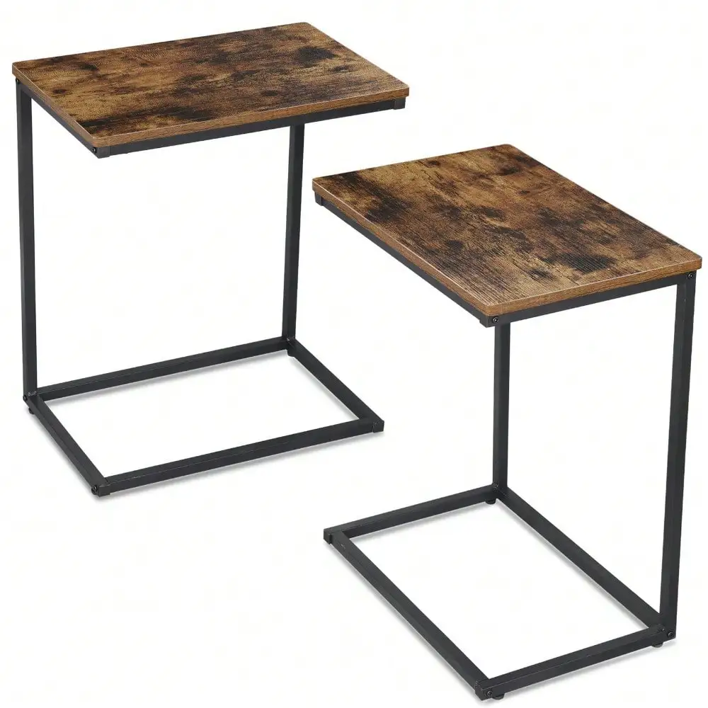 

2pcs C-shaped End Table Lap-top Table For Living Room Bedroom Tv Tray Brown