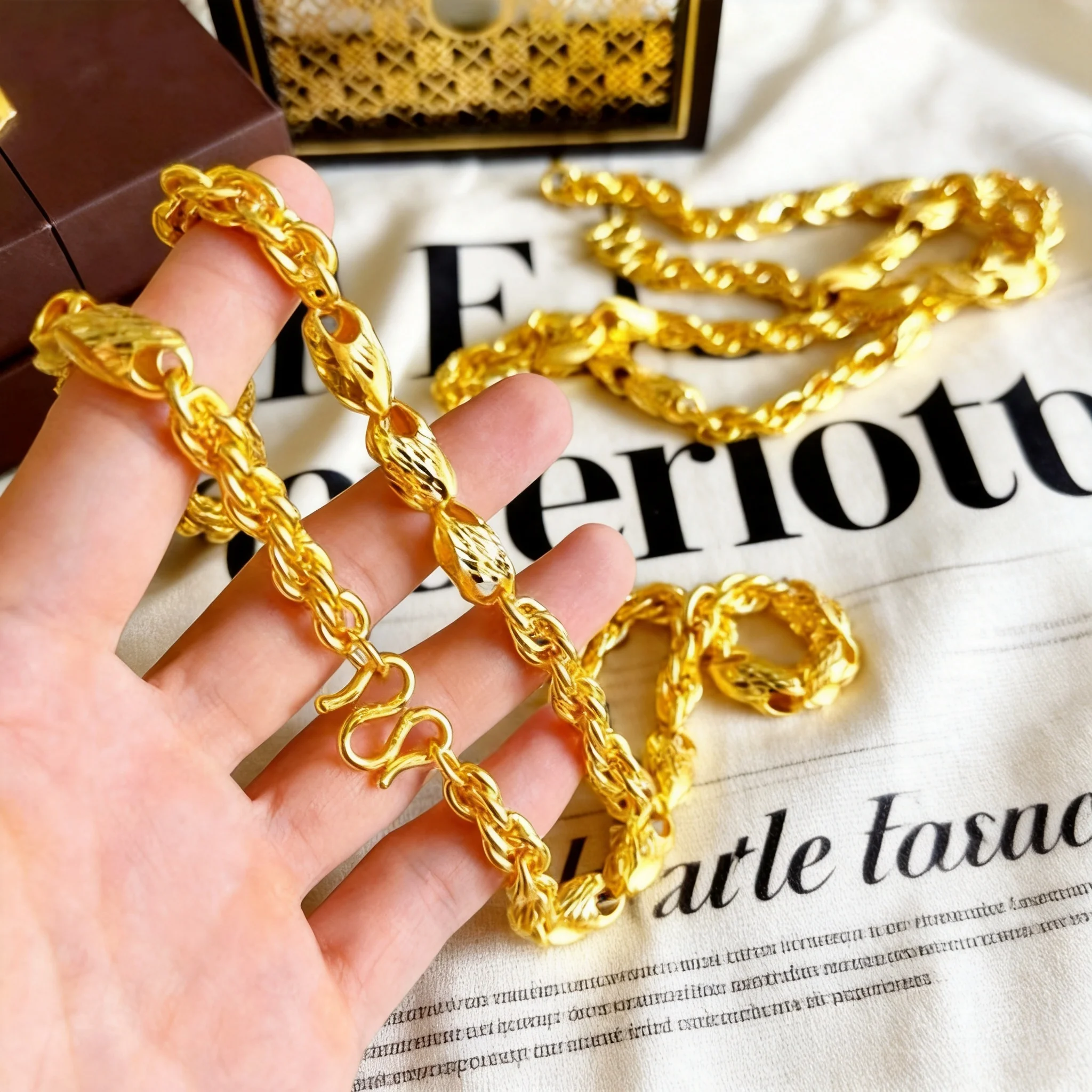 

2026 Men's Thick Twisted Wheat Melon Seed Copper Gold Plated Necklace For Daily Wear Hip Hop Party Jewelry Perfect Gift For Boyf
