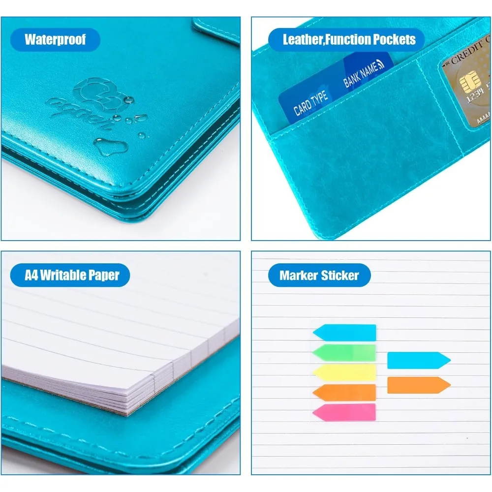 Leather Portfolio Folder Binder,A4 Padfolio Clipboard Folder with Magnetic Closure Cover with Letter Sized Papers,Sticky Tabs,Pe
