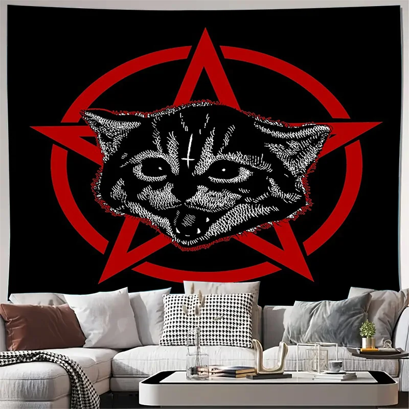 Gothic Cat Tapestry Wall Hanging Dark Aesthetic Room Decor Horror Home Decor Spooky Kitty Wall Art Egirl Room Decor Macabre Tape