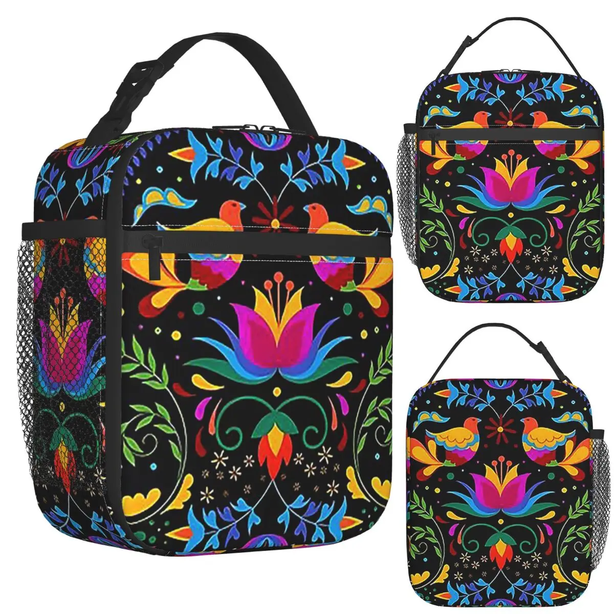 

Mexican Flowers And Birds Insulated Lunch Bag for School Bento Storage Food Boxes Container Cooler Thermal Lunch Box Tote
