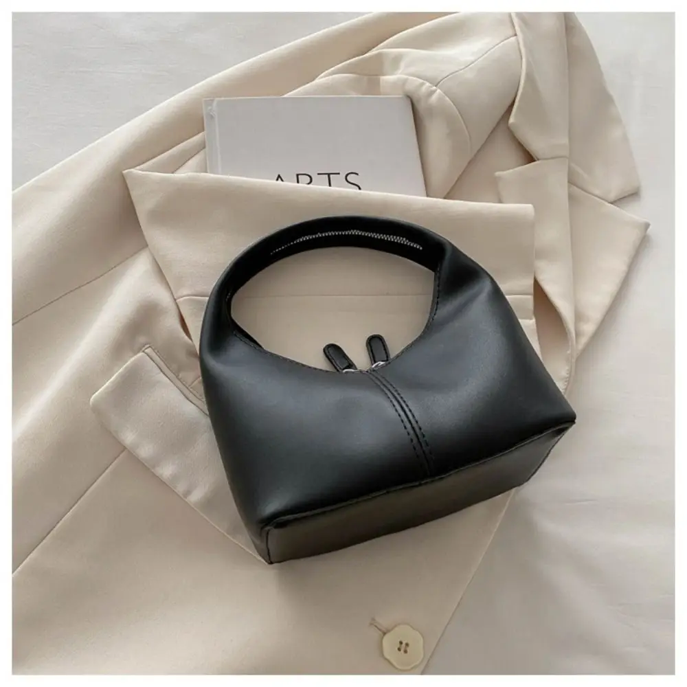 Portable Pu Pu Leather Handbag Candy Color Small Bag Underarm Bag Fashionable Purse Crescent Bag Girls