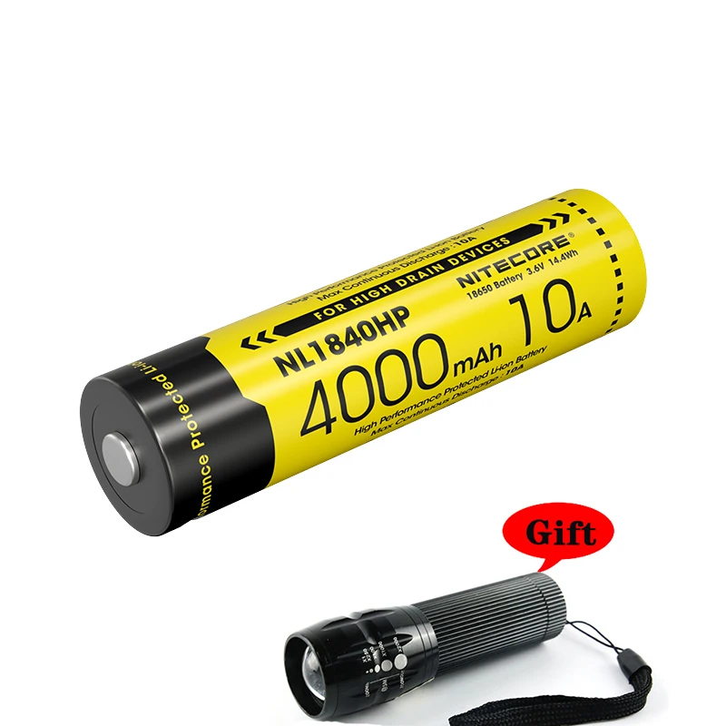 

High Drain Li-ion Rechargeable Battery NITECORE NL1840HP 4000mAh 3.6V/10A Power By Flashlight With Free Flashlight