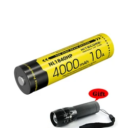 NITECORE-充電式リチウムイオン電池,nl1840hp,4000mah,3.6v/10a,無料懐中電灯付き