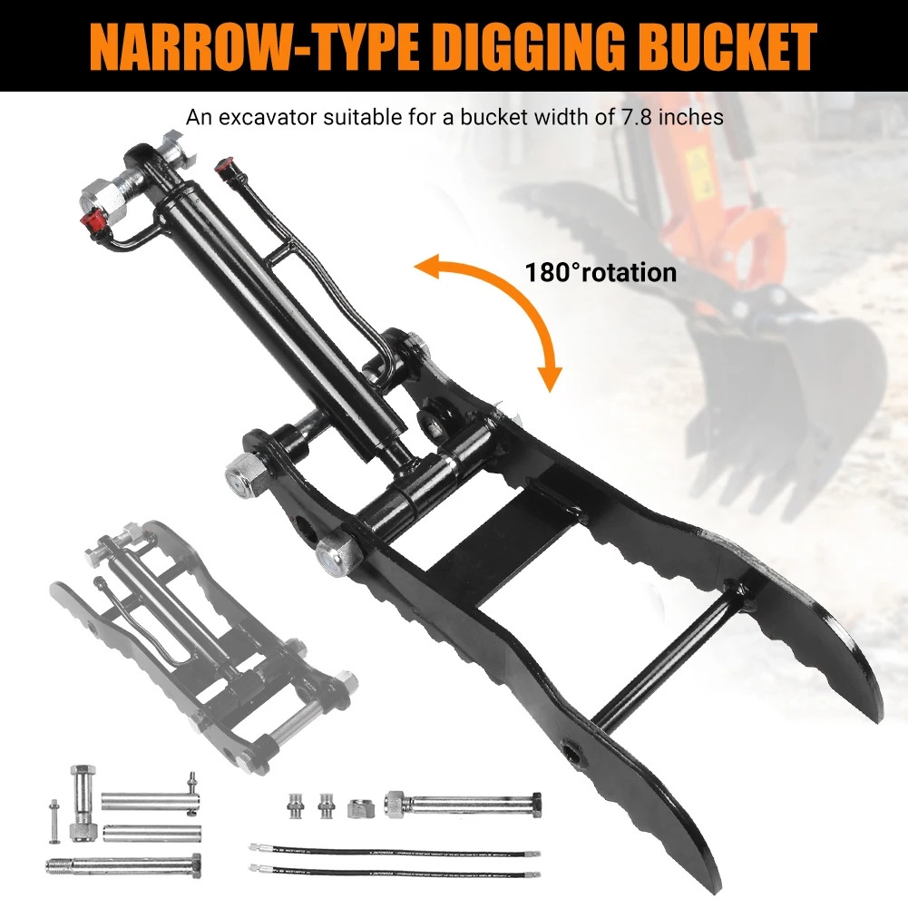 

Heavy Duty Hydraulic Thumb with Quick Coupler Kit for 1-3T Small Digger Small Digger Quick Hitch 160mm Pin Connection W/2 Hose
