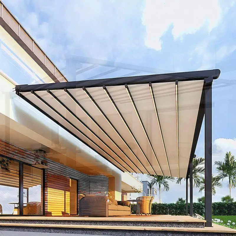 

Motorized Folding Patio Awning with Retractable Roof PVC & Aluminum for Restaurant Outdoor Use Features: Waterproof Adjustable I