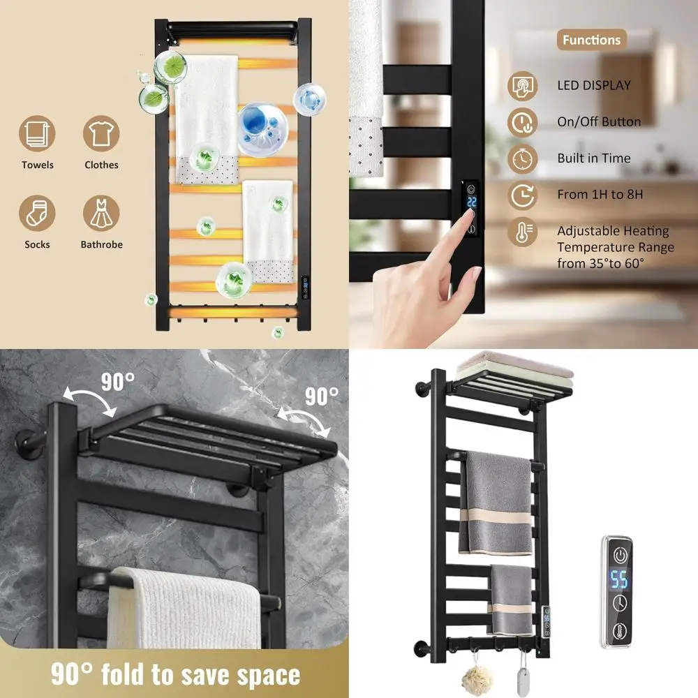 

Настенная многоуровневая регулируемая сушилка для полотенец с подогревом, таймером и контролем температуры, 10 секций, черная