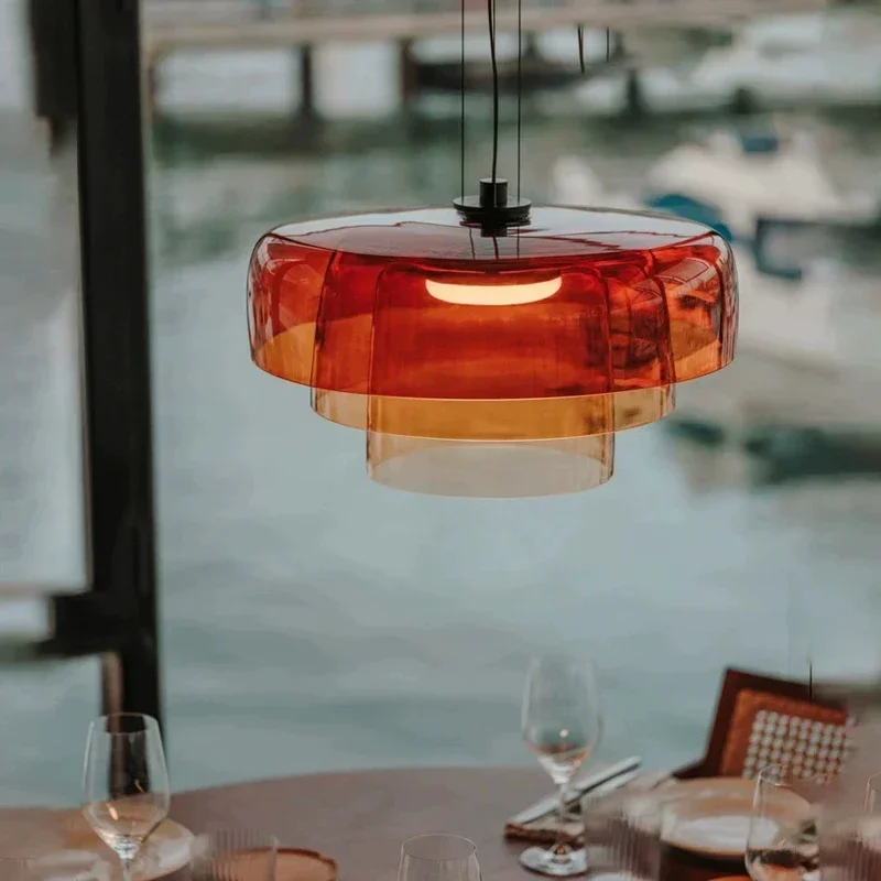 

Simple Vintage Glass Lampshade Pendant Lamps Minimalist Dining Room Cafe Bar LED Chandelier Decorative Hanging Light
