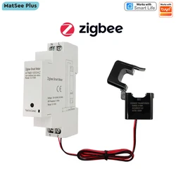 Tuya Smart ZigBee Energy Meter Din Rail with Clamp Current Transformer App Monitor Power Electricity Statistic 110V 240V 50 60Hz