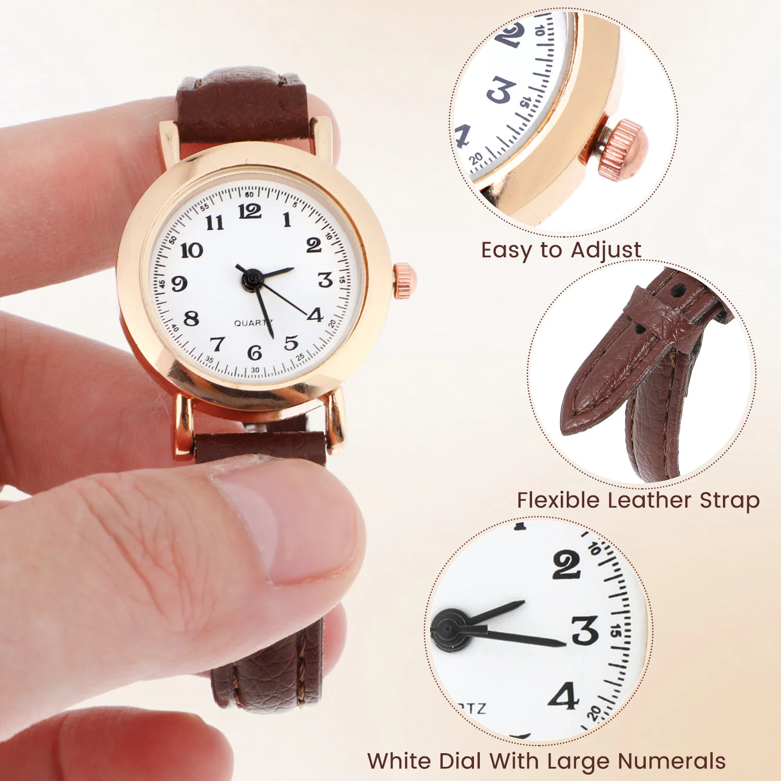 ساعة نسائية بسيطة بحزام بني بمينا صغير أنيق للارتداء اليومي وساعة يد للسيدات والفتيات وساعات للفتيات #5