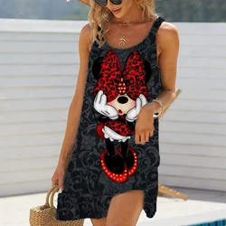 Women's Disney Mickey Mouse Dress Summer Disney Sleeveless Midi Dress Women's Sexy 3D Printed Large Dress