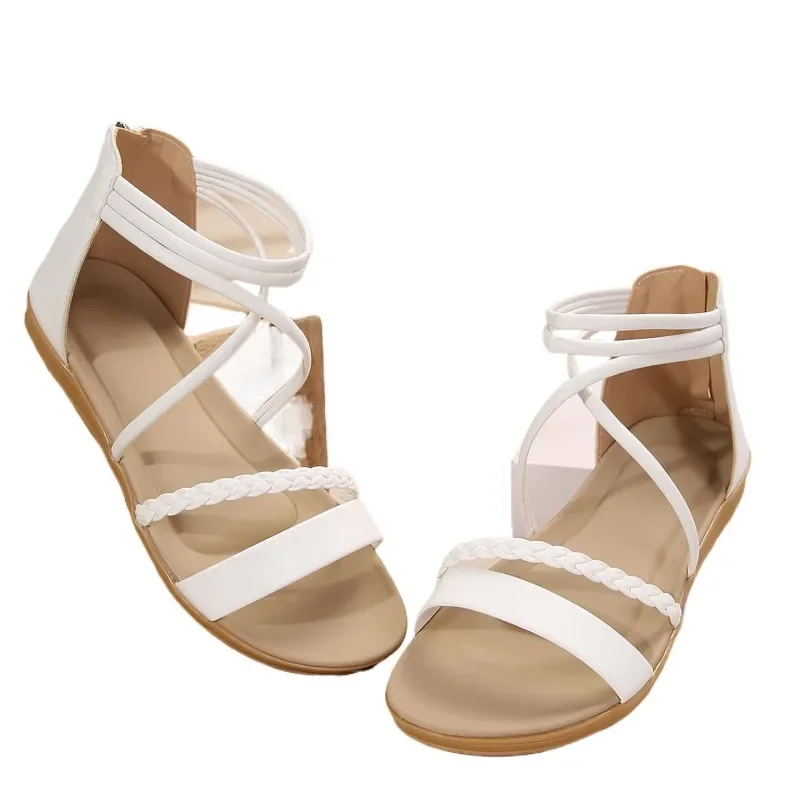 女性の靴発売 2025 新しいカバーヒール織り女性のサンダル屋外エレガントなデイリーサンダル女性バックジッププラスサイズローマの靴