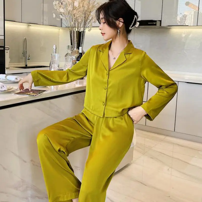 2022 Spring New 2PCS Pajamas Suit Long Sleeve Couple Home Clothing Sleep Set Intimate Lingerie Casual Homewear Pyjamas