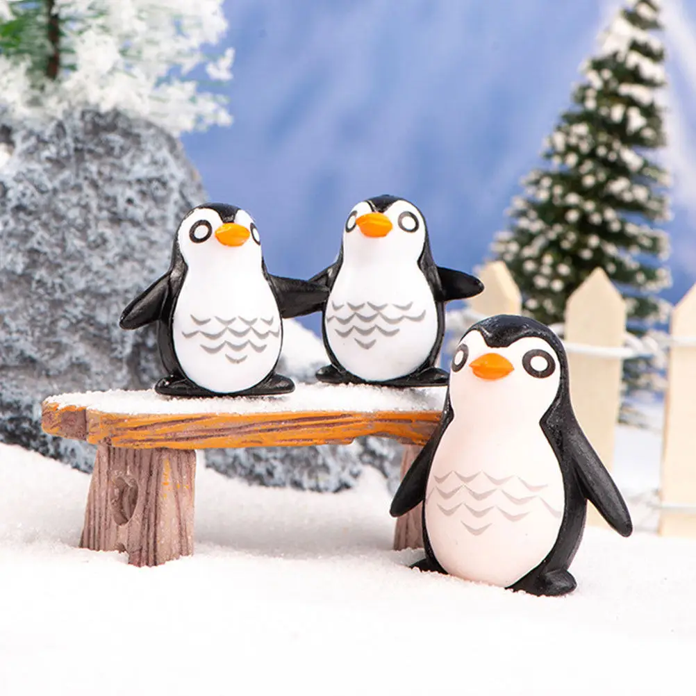 10Pcs Mini Resin Penguin Animals Micro Landscape Decoration Miniature Statue Home Office Study Decor Tiny Resin Animal Party
