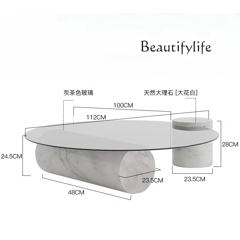 X40 Marble Tempered Glass Round Coffee Table Modern Simple Home Living Room Coffee Table