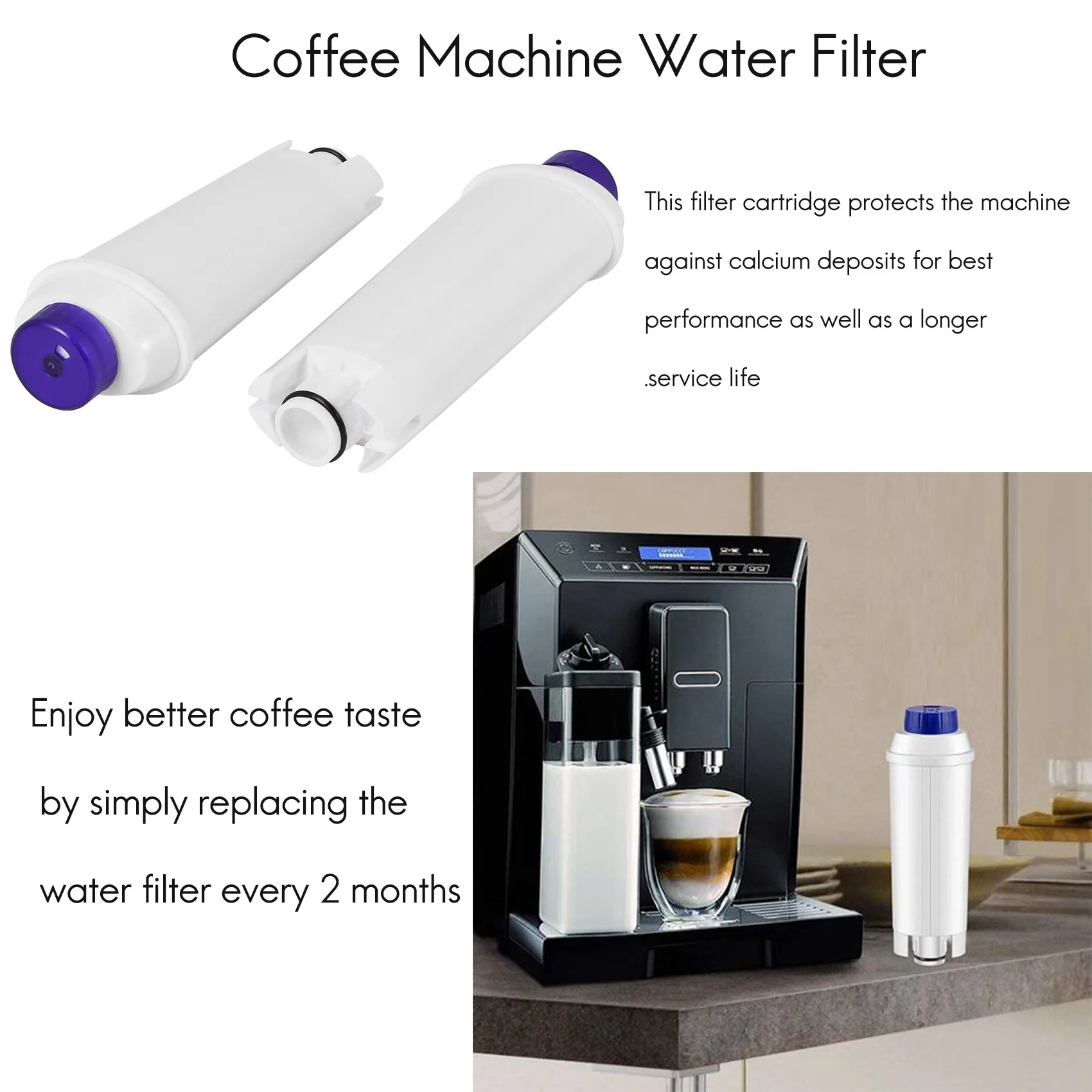 -A12R 3 Packs Coffee Machine Water Filter For Delonghi DLSC002 Replacement Filter Cartridge With Activated Carbon