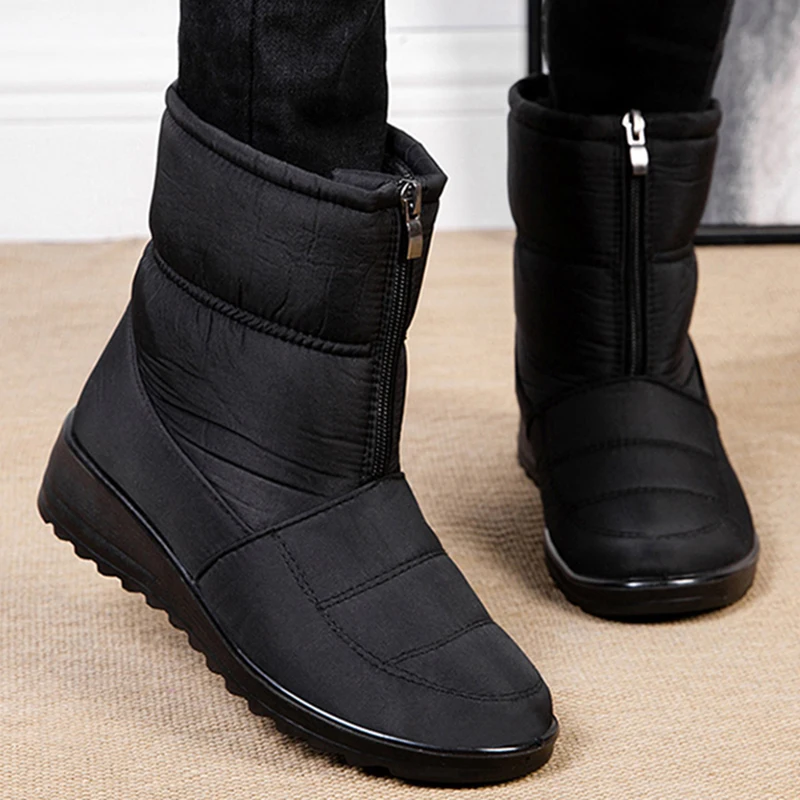 Boots Woman Snow Casual Shoes Women Zipper Women Shoes Lightweight Waterproof Mid High Boots Fashion Winter Boots Botas Mujer