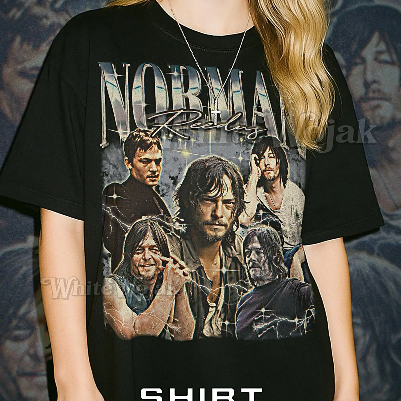 Norman Reedus Bootleg T Shirt Black vintage Washed Casual Comfortable Versatile fashion streetwear graphic Breathable