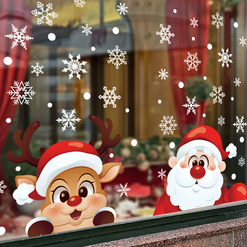 2 stücke Santa Claus Rentier Weihnachten Fenster Glas Aufkleber PVC Statische Cling Aufkleber Wiederverwendbare Cartoon Urlaub Party Dekoration