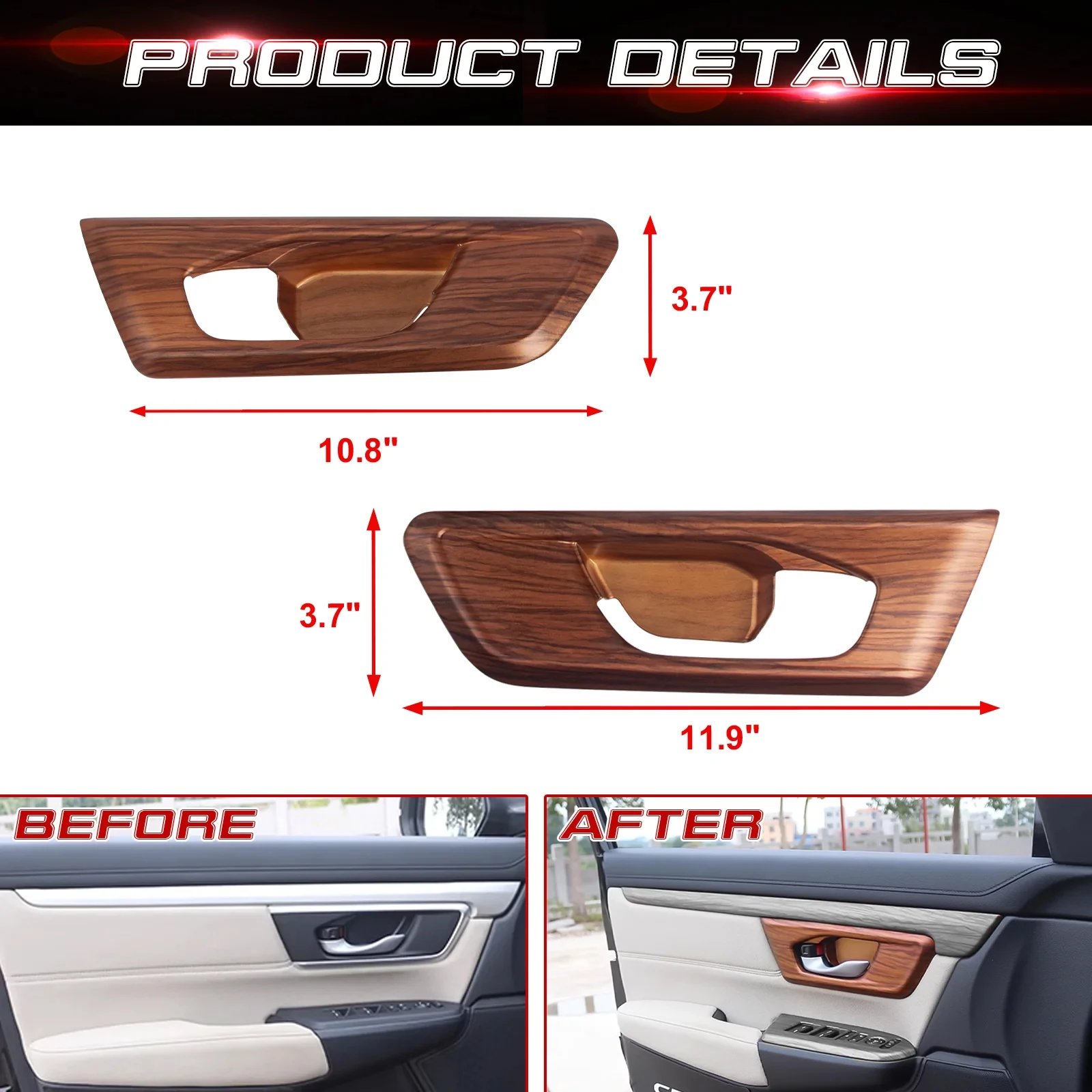 4pcs Peach Wood Grain Interior Door Handle Bowl Panel Cover Frame Decoration Trim For Honda CRV 2017 2018 2019 2020 2021 2022