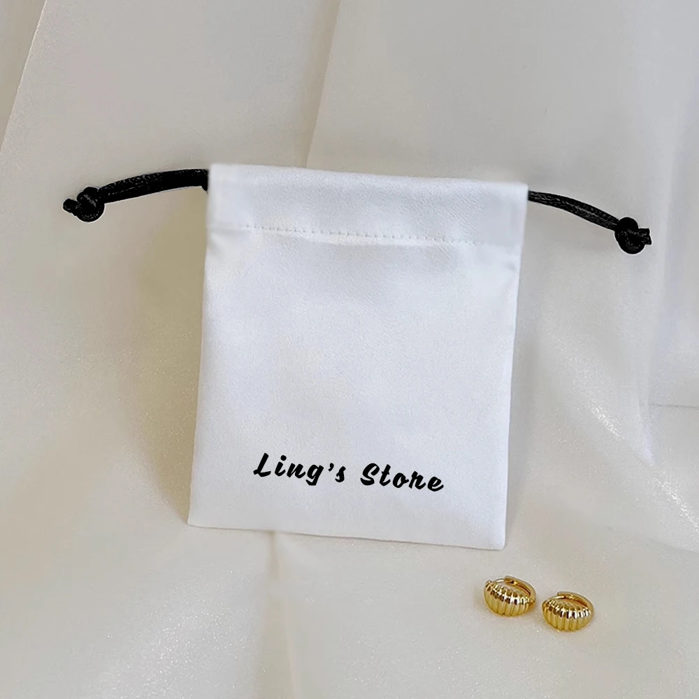 50pcs Personalized Logo Jewelry Flannel Drawstring Bags Print Velvet Packaging Pouches Small Chic Wedding Favor Bags Custom Name