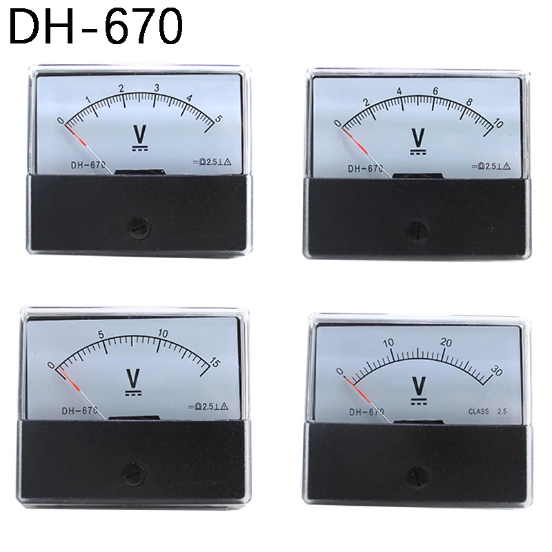 

DH-670 DC Anlog Voltmeter 1V2V3V5V10V15V20V30V40V50V100V150V200V250V300V400V450V500V Voltage Panel Meter