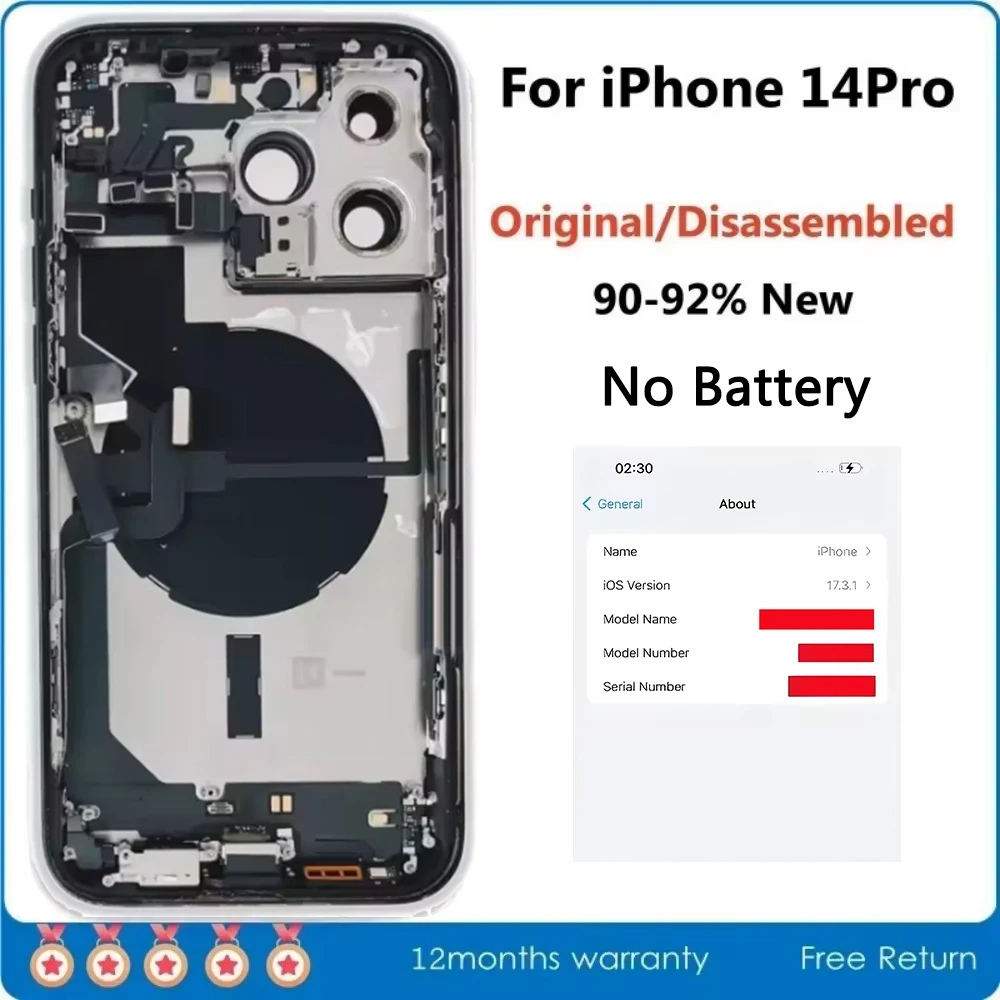90% neue, original zerlegte Mittel rahmen gehäuse Rückseite Glas abdeckung für iPhone 14 Pro,