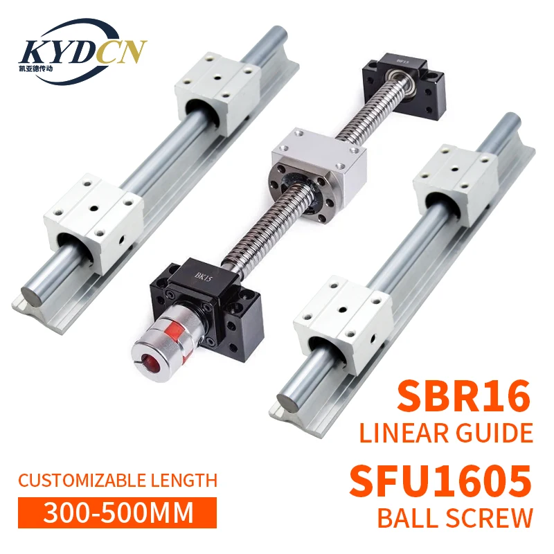 

KYDCN 2PC SBR16 300-500MM+4PC Slide blocks+1 set SFU1605 SFU1610 ball screw for CNC part