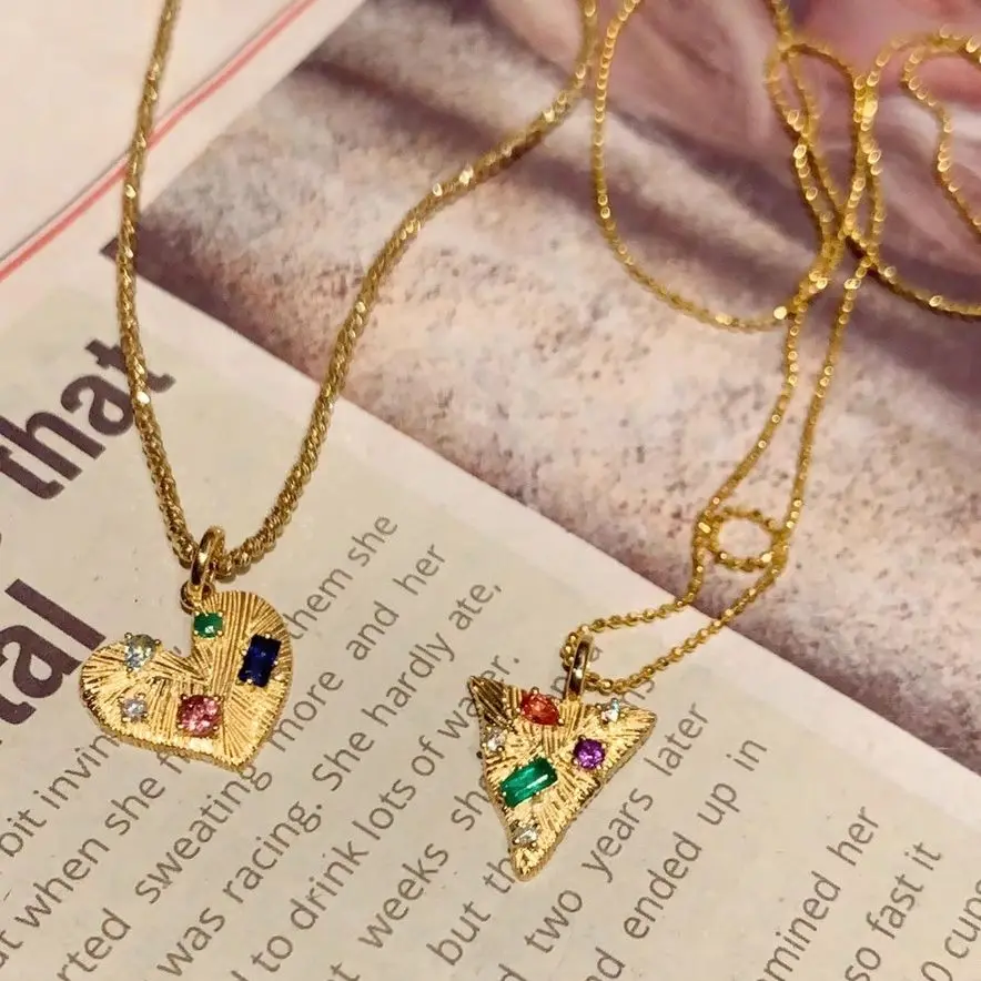 Fashion Love Triangle Cookie Gem Bead Chain Pendant AU75018 K Gold Inlaid Jewelry  Real Gold Real Diamonds