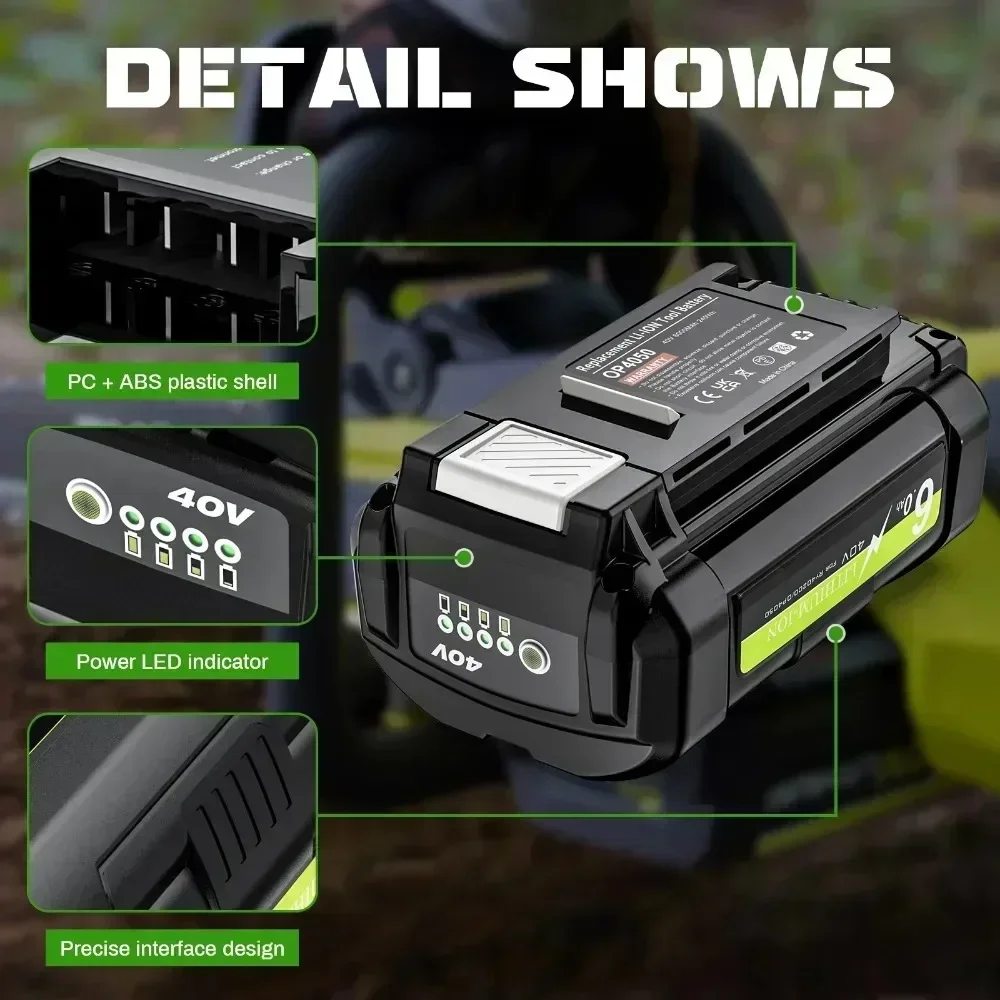 For 40V 6000mAh Li-ion Battery Cordless Power Tools for Ryobi Collection OP4040 OP4026 OP4030 OP4050 OP4060A OP40201 OP40301