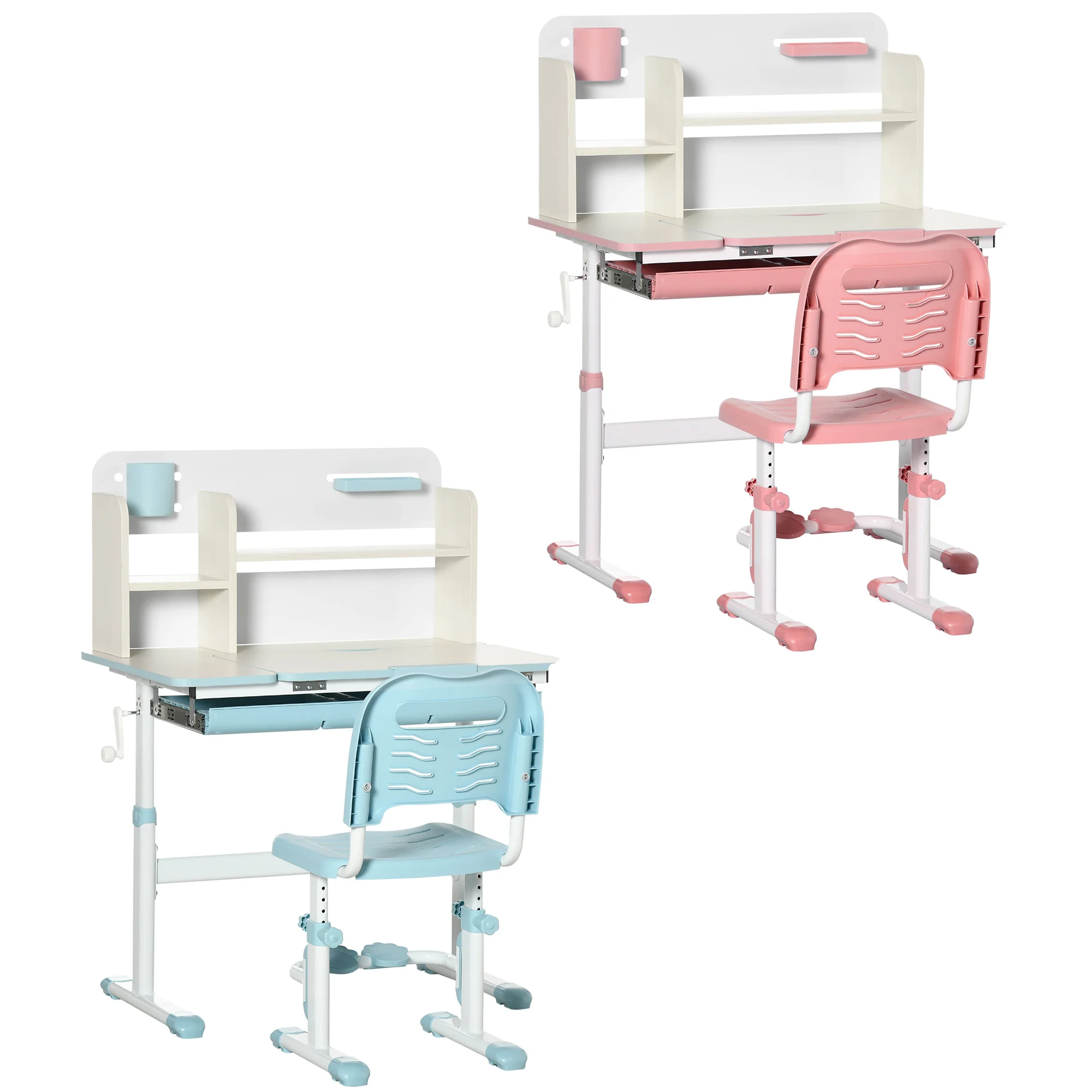 HOMCOM + 3-year-old pink height adjustable desk and chair set