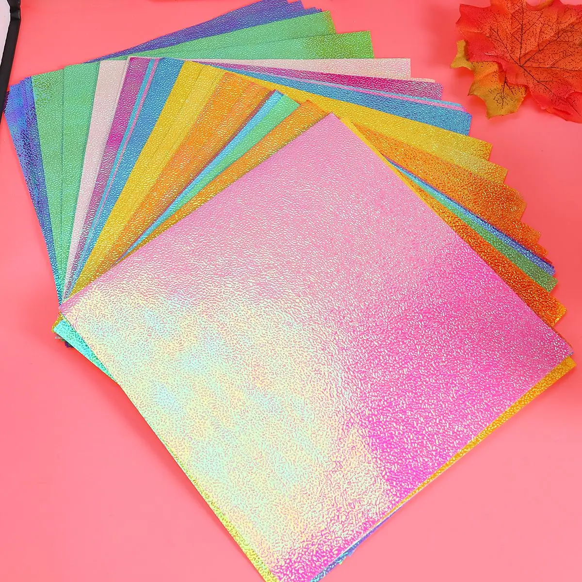 

50Pcs Iridescent Paper Square Shiny Origami Folding Paper Colors DIY Handcraft Paper for Paper Crane Paper Cut Craft