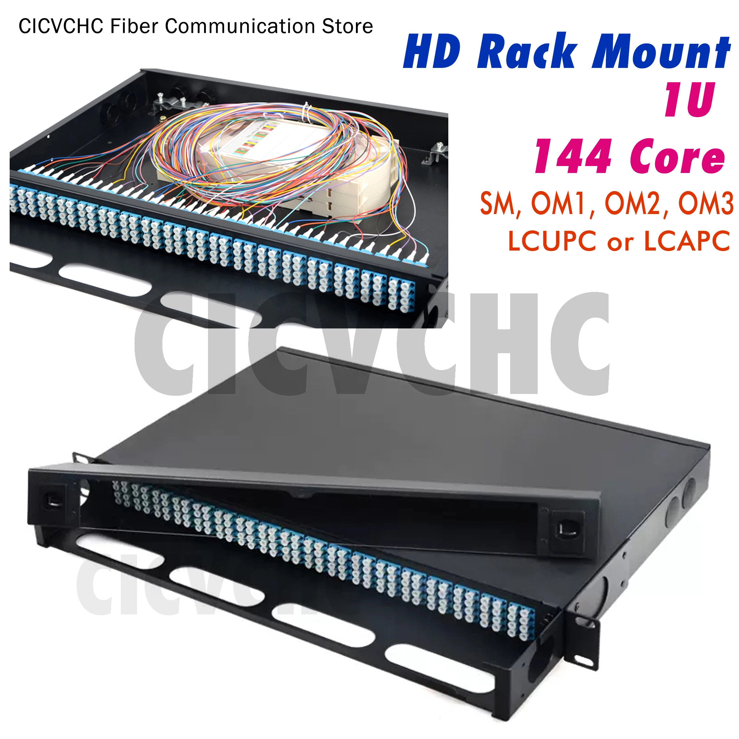 144 Fibers 1U HD Rack Mount with LC Pigtail, SM, OM1, OM2, OM3, High-Density