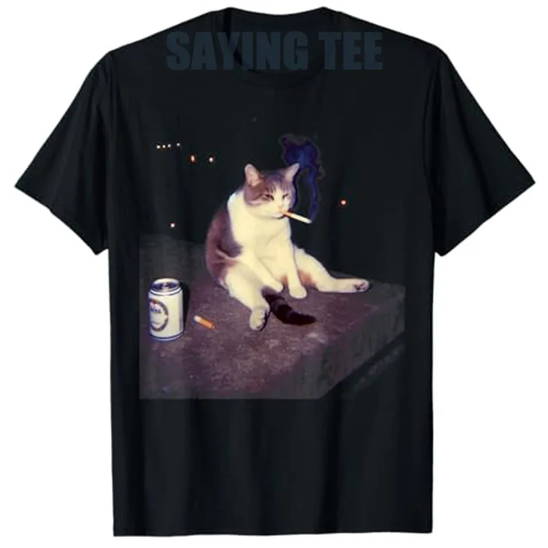 Cigarrillo gatito divertido gato fumador Meme estúpido Brainrot camiseta lindo gatito papá traje gráfico moda masculina Y2k Humor diciendo camiseta