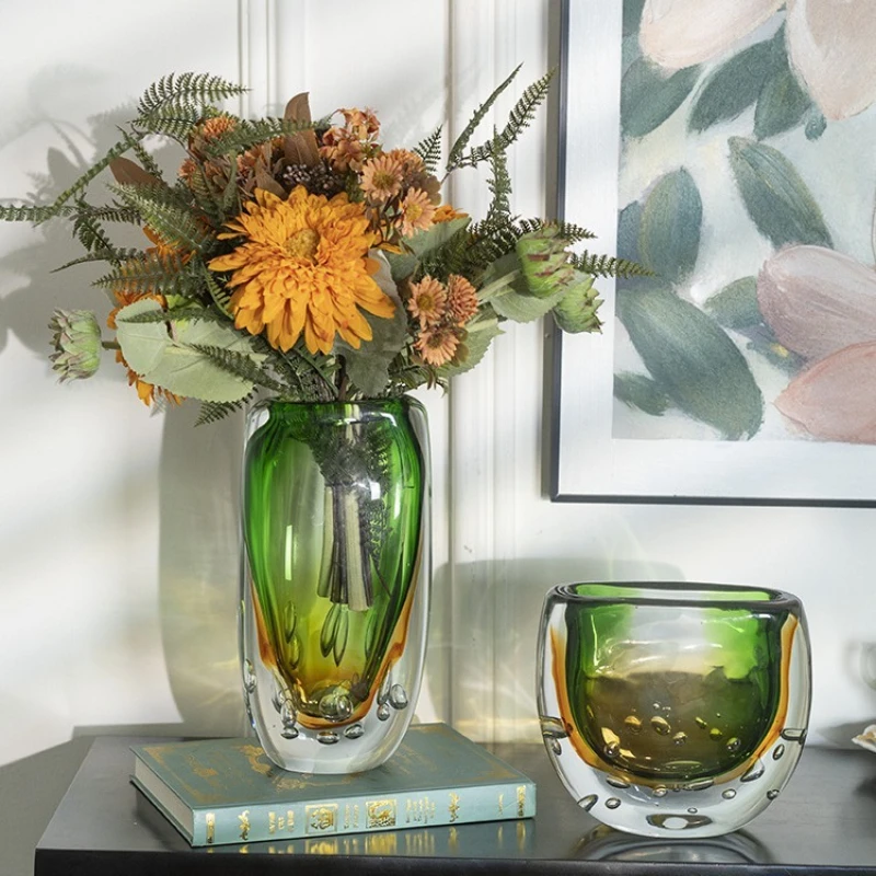 Transparent Glass Vase Green Gradient Glass Bottle Hydroponics Terrarium Flower Arrangement Accessories Flower Vase