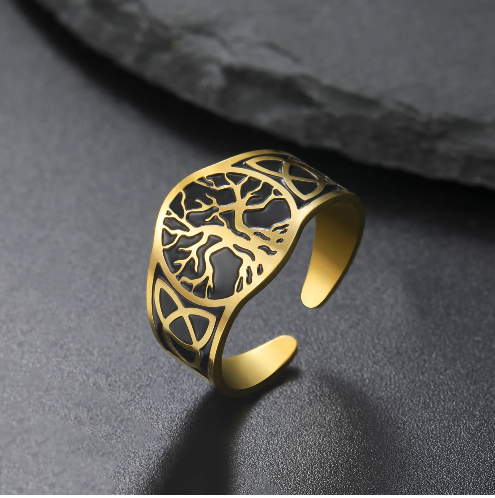 Cooltime Goldfarbener Keltischer Knoten Lebensbaum Offener Ring für Männer und Frauen Retro Edelstahl Nordischer Stil Amulett Schmuck 2026 Geschenk – Detail 14