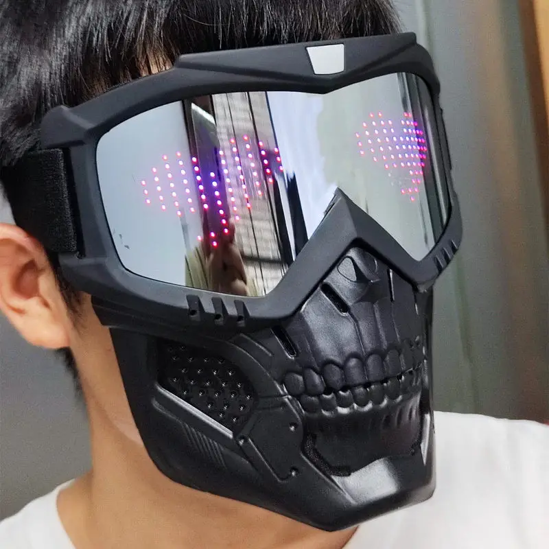 Led Bluetooth Skull Mask Programmable Diy Text Cyberpunk Tactical Face Shield For Stage Performance Party Live Stream