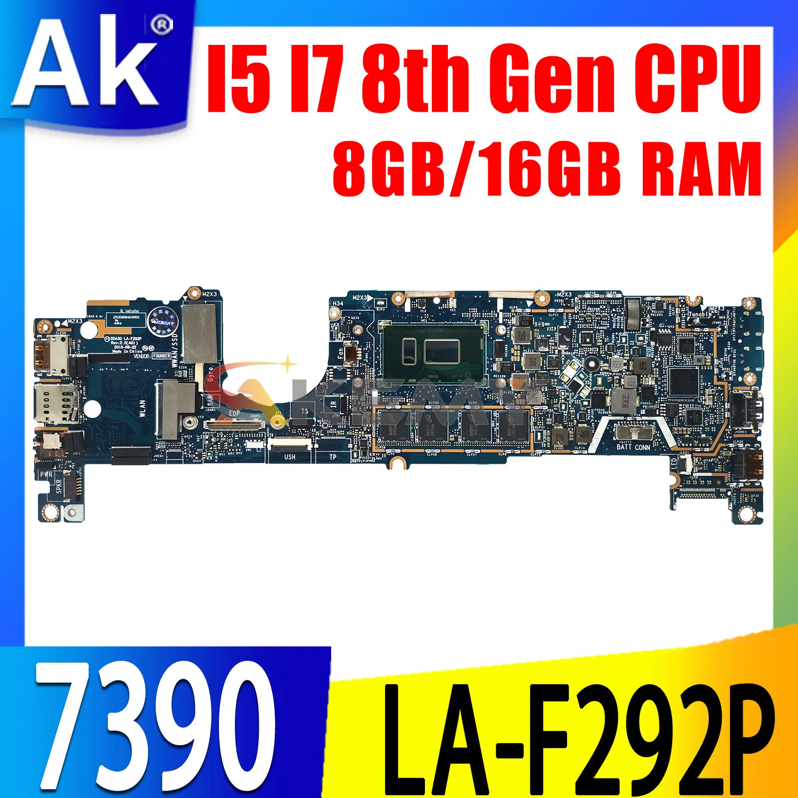 

For Dell Latitude 7390 Laptop Motherboard LA-F292P 041M0M 02PK0W 02PK0W 02WCVJ i5 i7 8th Gen 8G/16G RAM Mainboard Full Test