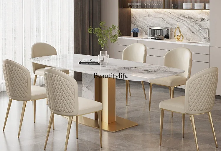 

New Italian bright rock slab dining table modern light luxury high-end villa rectangular