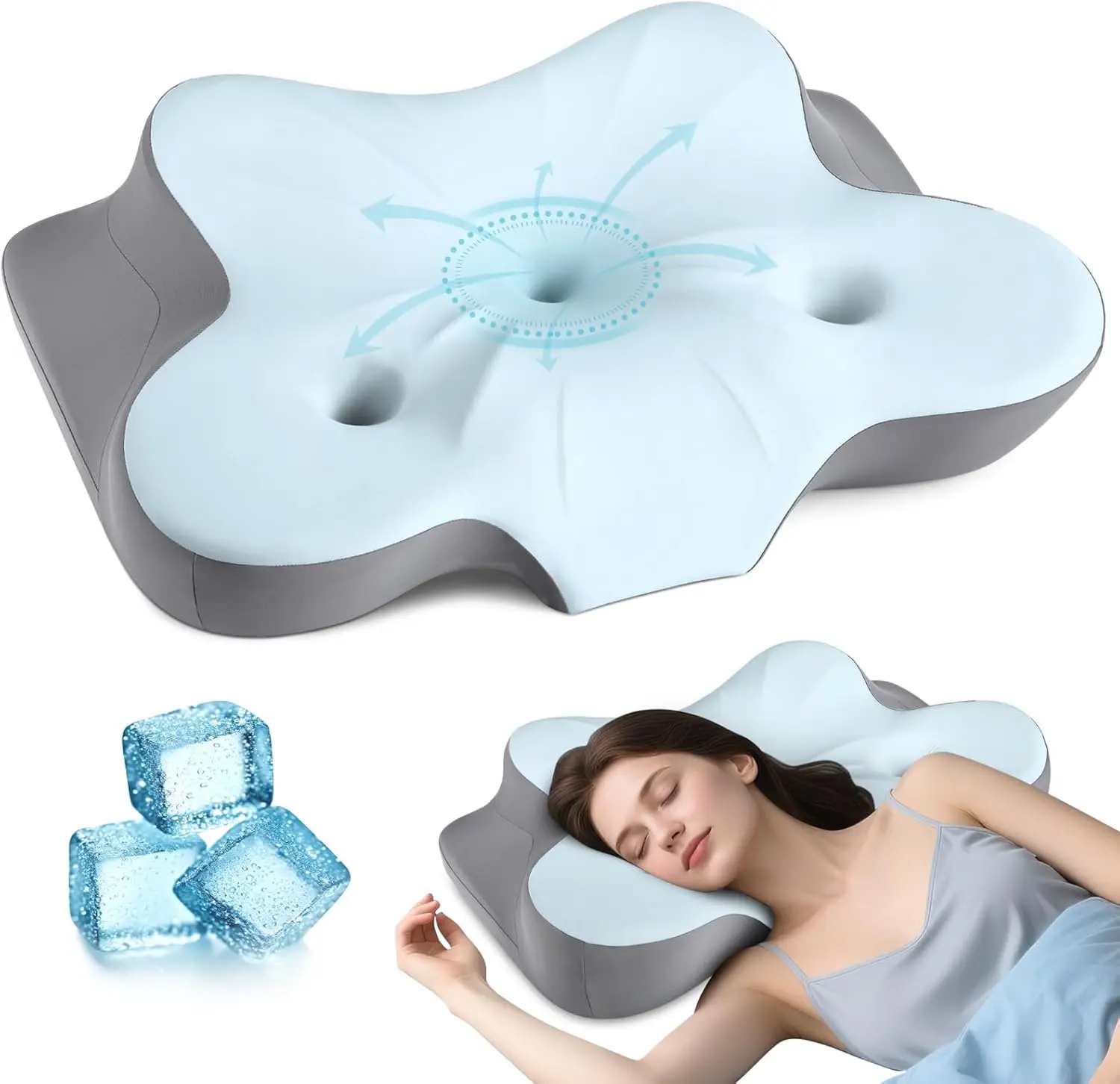 

Ergonomic Memory Foam Neck Pillow for Side Back Stomach Sleepers with Dual Ear Relief and Cooling Cover