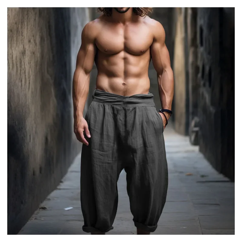 Pantalon de Survêtement en Coton Doux et Respirant pour Homme, Vêtement Décontracté, Solide, pour Vacances, dehors, Gym, Été