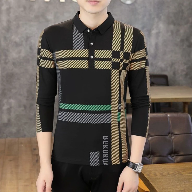 

Новое поступление, мужская рубашка-поло с длинным рукавом, весенне-осенний стильный модный повседневный деловой многослойный топ с лацканами для мужчин