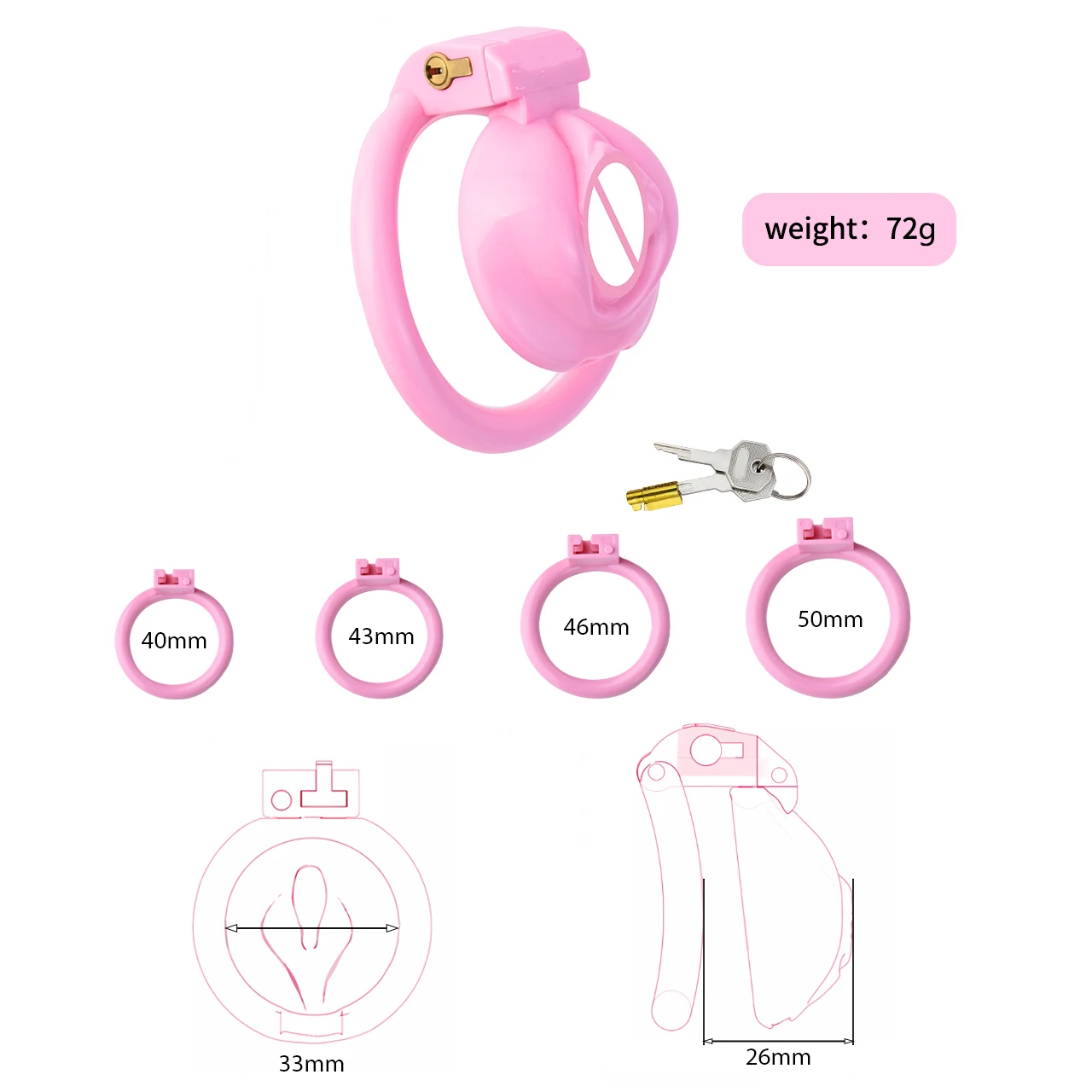 FRKO-jaula de castidad para hombre y mujer, dispositivo de resina ABS rosa con 4 anillos para el pene, Juguetes sexuales BDSM, 18 +