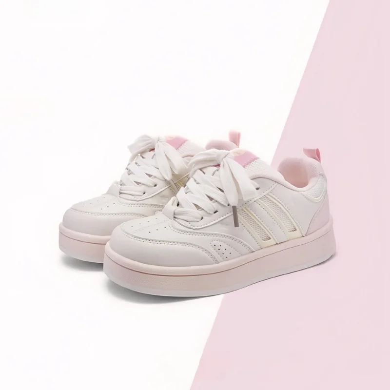 

Breathable Leather Panel Shoes Thick Sole White Shoes Women's Shoes Versatile Matching with Dresses White Sneakers