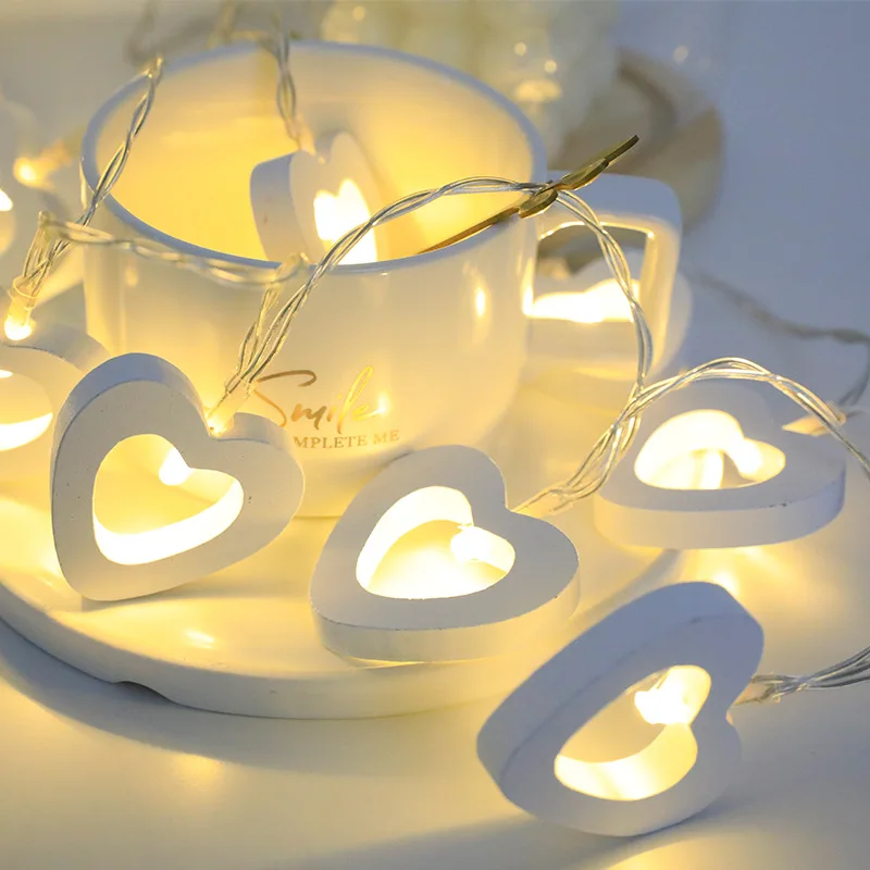 10pcs Wooden Heart Love String Fairy Light Garland Valentine'S Day Decorative String Light Lamp Indoor Wedding Party Decoration